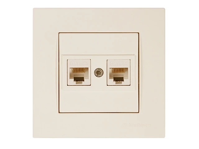 Розетка компьютерная 2xRJ45 (Cat5e, скрытая) кремовая, RITA, MUTLUSAN