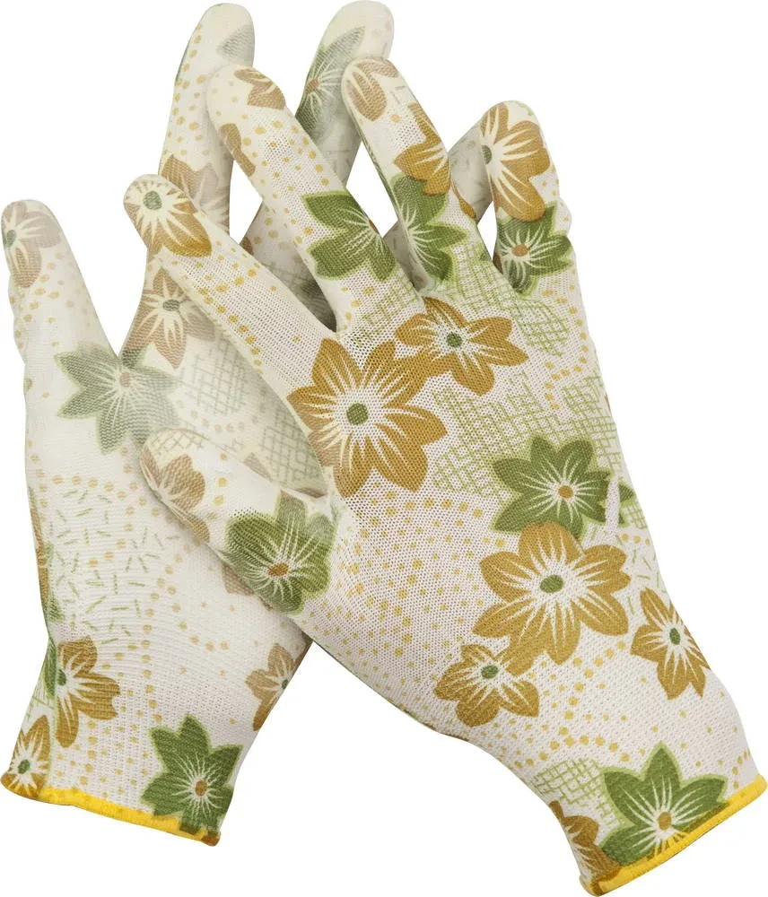 Садовые перчатки GRINDA, прозрачное PU покрытие, 13 класс вязки, бело-зеленые, размер L - фото 1 - id-p205299750