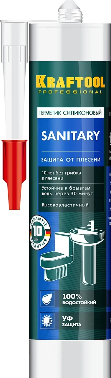 Санитарный силиконовый герметик KRAFTOOL Sanitary 300 мл белый - фото 1 - id-p205287435