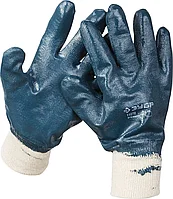 Прочные перчатки ЗУБР с манжетой, с нитриловым покрытием, масло-бензостойкие, износостойкие, L(9), HARD,