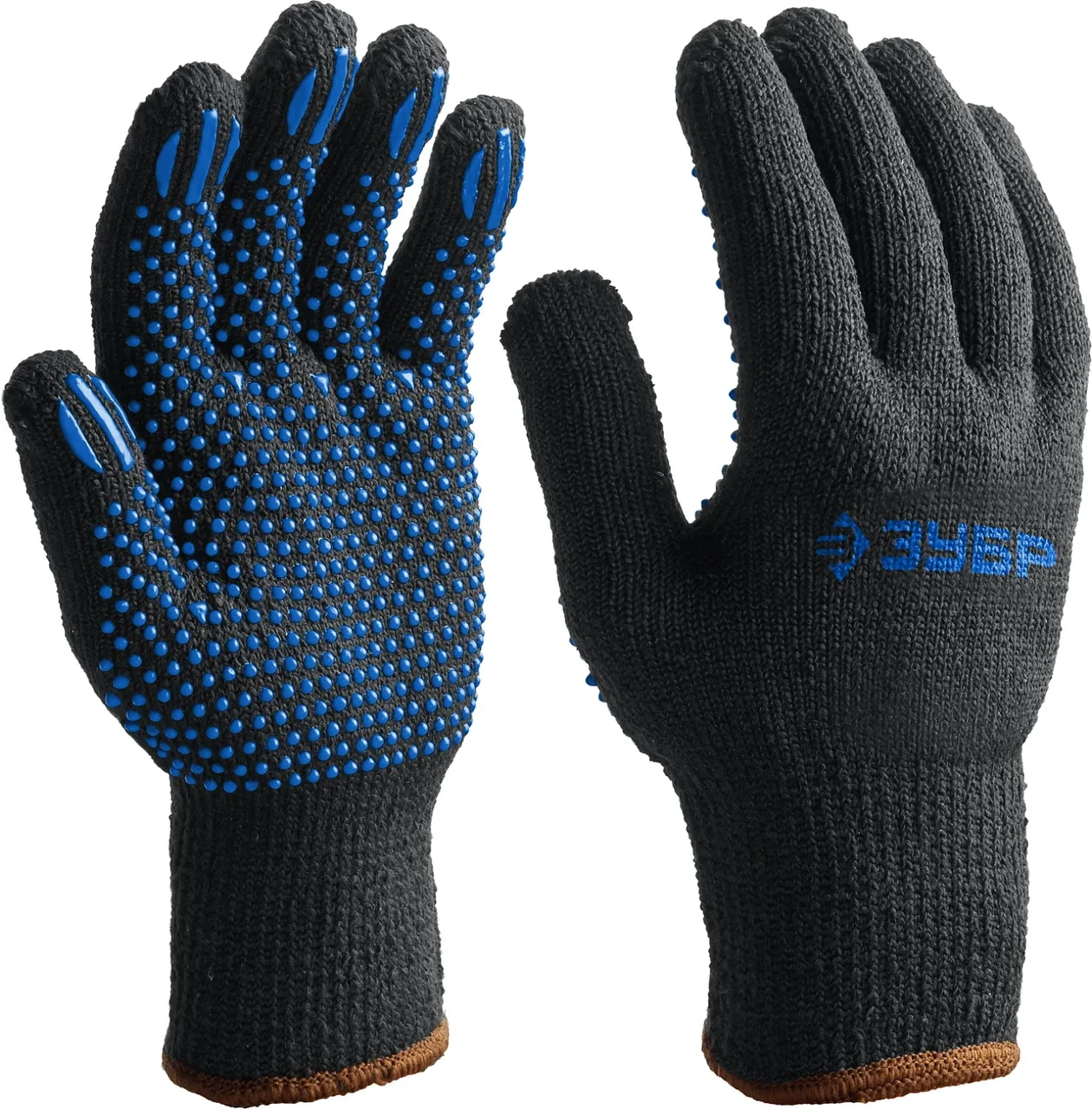Утеплённые перчатки ЗУБР МАСТЕР, трикотажные, покрытие ПВХ (точка), 10 пар, размер L-XL - фото 1 - id-p205299843