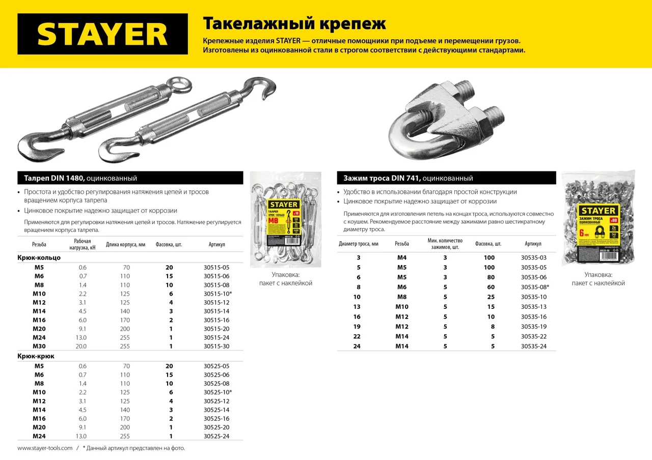 Зажим троса DIN 741, 19мм, 8 шт, оцинкованный, STAYER - фото 1 - id-p205307739