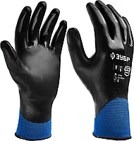 Маслобензостойкие перчатки ЗУБР МЕХАНИК+, тонкое нитриловое покрытие, полный облив ладони, размер M