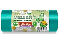 Мешки для мусора, 120 л, 10 шт, "Премиум", зеленые, РОМАШКА (70х110 см/35мкм)