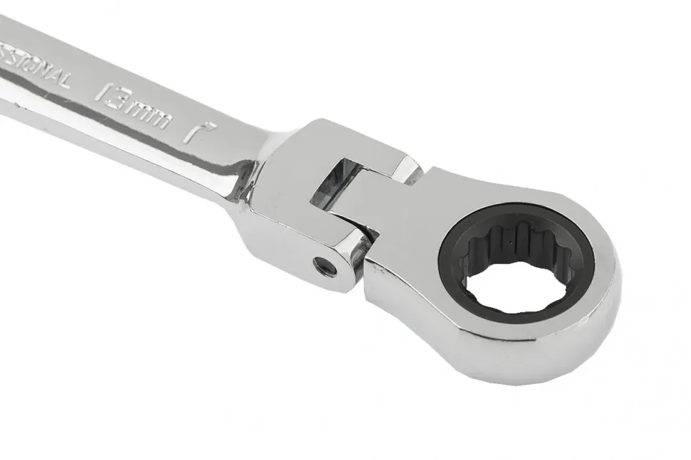 Ключ комбинированный трещоточный, 13 мм, CrV, шарнирный, зеркальный хром Matrix Professional - фото 1 - id-p197451875