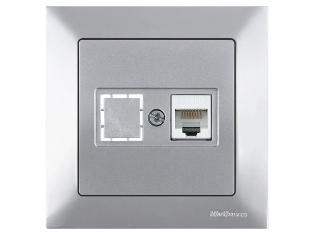 Розетка компьютерная 1xRJ45 (Cat5e, скрытая) серебро, DARIA, MUTLUSAN ((RJ 45)   8-pin, соединения типа 568A