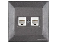 Розетка компьютерная 2xRJ45 (Cat6, скрытая) дымчатая, DARIA, MUTLUSAN ((2xRJ 45) 8-pin, соединения типа 568A