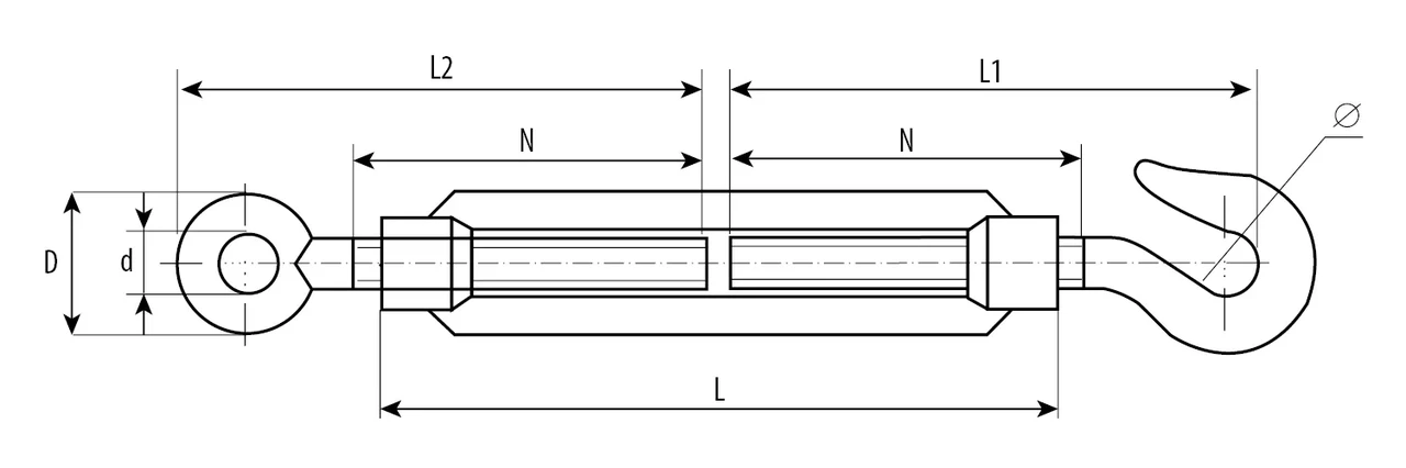 Талреп DIN 1480, крюк-кольцо, М5, 1 шт, кованая натяжная муфта, оцинкованный, ЗУБР - фото 1 - id-p205307942