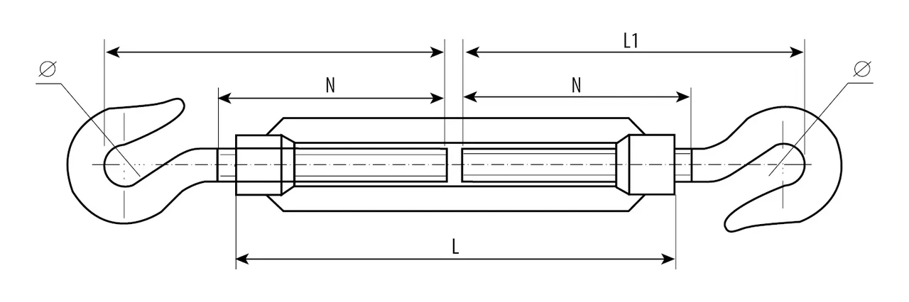 Талреп DIN 1480, крюк-крюк, М6, 1 шт, кованая натяжная муфта, оцинкованный, ЗУБР - фото 1 - id-p205307951