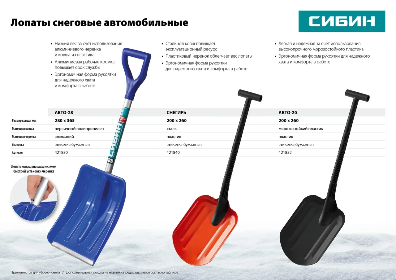Автомобильная Снеговая лопата СИБИН АВТО-20 200 мм пластиковая - фото 1 - id-p205294395