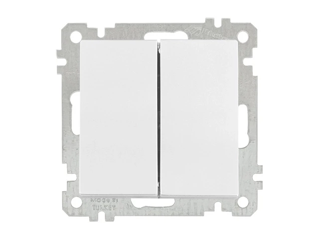 Выключатель 2-клав. (скрытый, без рамки, пруж. зажим) белый, DARIA, MUTLUSAN (10 A, 250 V, IP 20)