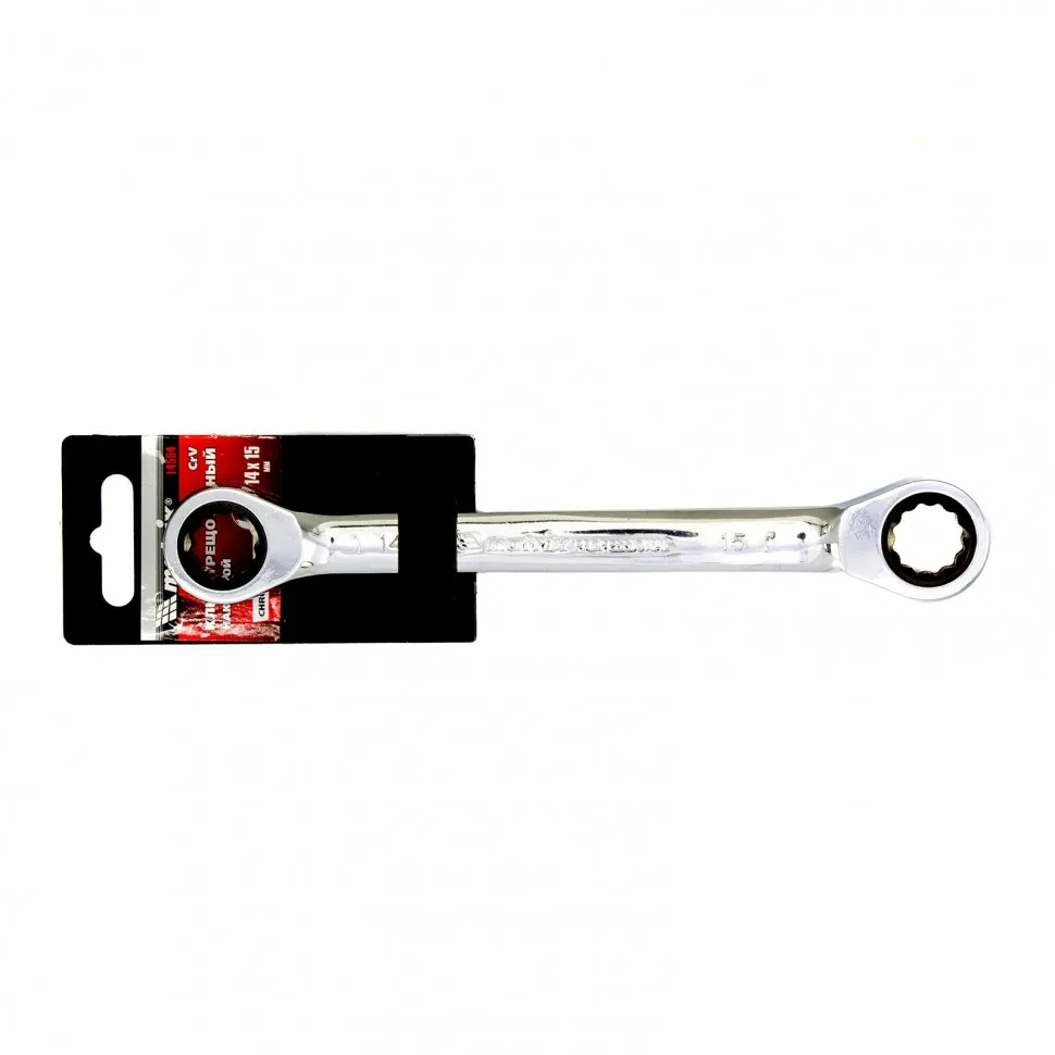 Ключ накидной трещоточный, 14 х 15 мм, CrV, зеркальный хром Matrix Professional - фото 1 - id-p197452096
