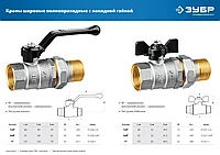 Кран шаровой ЗУБР полнопроходной с накидной гайкой мама-папа , ручка, никелированная латунь, 1