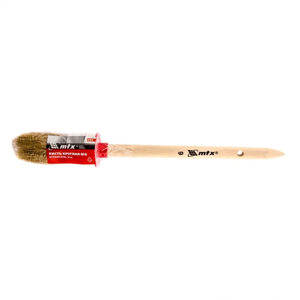 Кисть круглая № 6 (30 мм), натуральная щетина, деревянная ручка MTX - фото 1 - id-p197450176