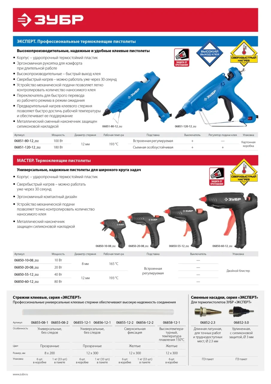 Пистолет ЗУБР Мастер клеевой (термоклеящий), электрический, эргономичная рукоятка, рабочая температура - фото 1 - id-p205300549