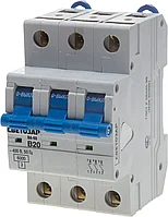 Выключатель автоматический СВЕТОЗАР 3-полюсный, 10 A, B , откл. сп. 6 кА, 400 В