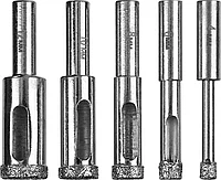 Набор сверл алмазных трубчатых с кондуктором по кафелю и стеклу d 4, 6, 8, 10, 12 мм, Р60, ЗУБР Профессионал