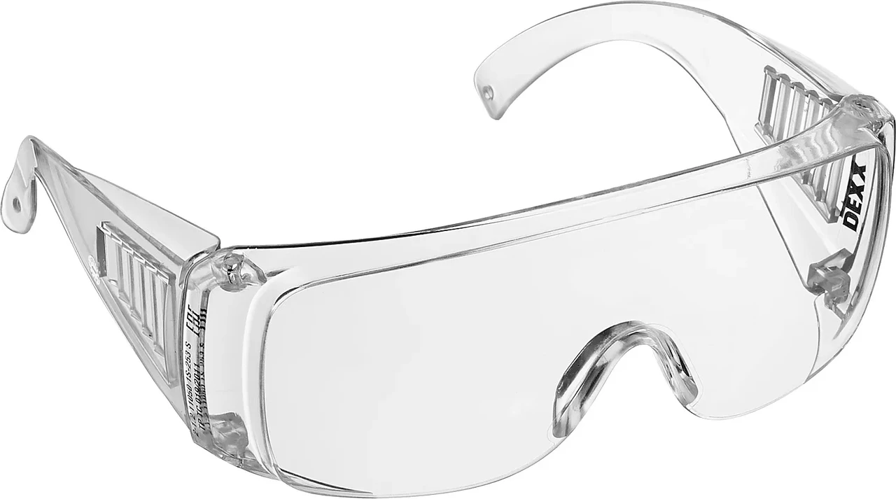 Защитные прозрачные очки DEXX широкая монолинза с дополнительной боковой защитой и вентиляцией, открытого типа - фото 1 - id-p205306968