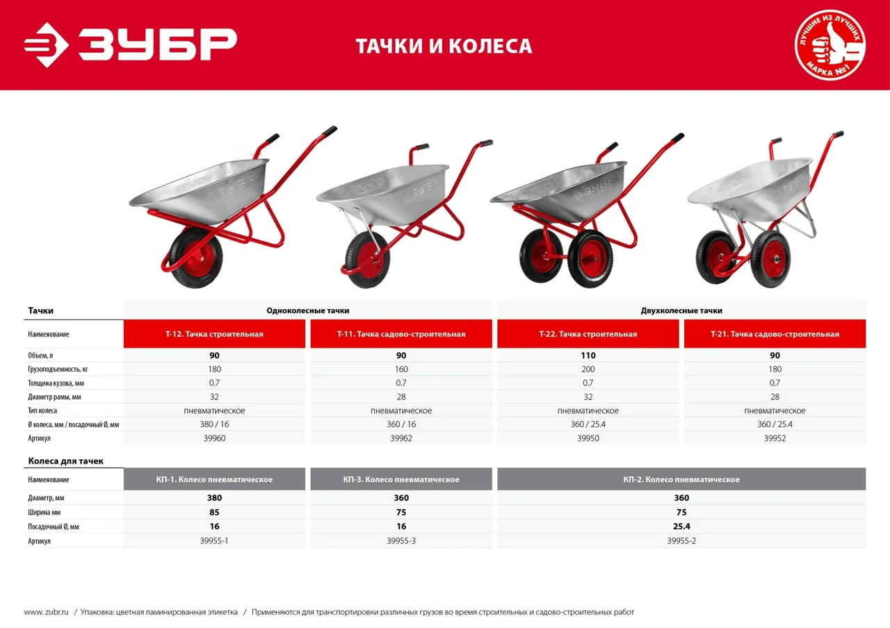 Строительная двухколесная тачка ЗУБР Т-22, 110 л 200 кг, 39950 - фото 1 - id-p205308192