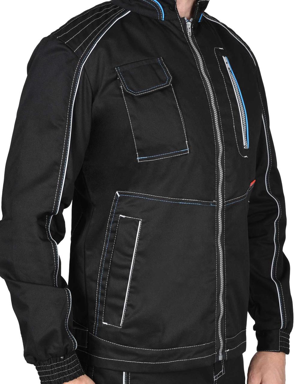 Куртка "СИРИУС-АЛЕКС" летняя мужская черная с голубой отделкой - фото 4 - id-p127417713