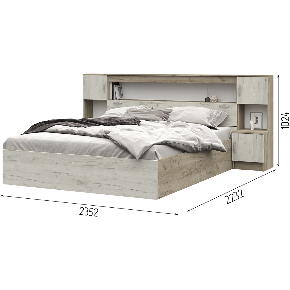 Кровать с прикроватным блоком Бася КР 552 (дуб крафт) - фото 3 - id-p205392841