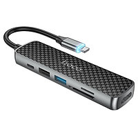 Type-C хаб Hoco HB24 Easy display (HDMI + USB3.0 + USB2.0 + SD + TF + PD) Серый