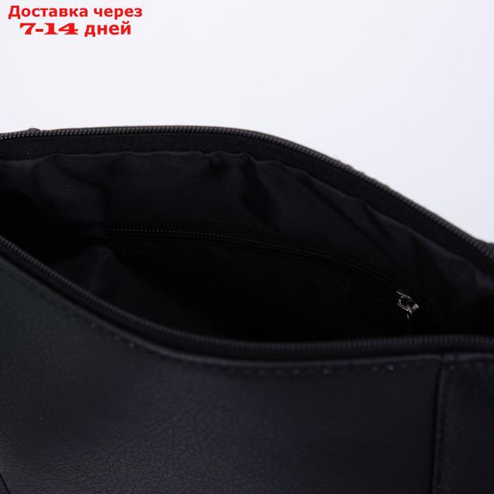 Сумка женская, отдел на молнии, наружный карман, длинный ремень, цвет чёрный - фото 3 - id-p205278698