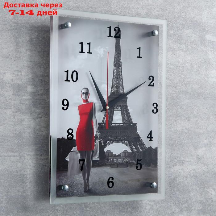 Часы настенные, серия: Город, "Девушка в красном платье в Париже", микс 25х35 см - фото 2 - id-p205279323