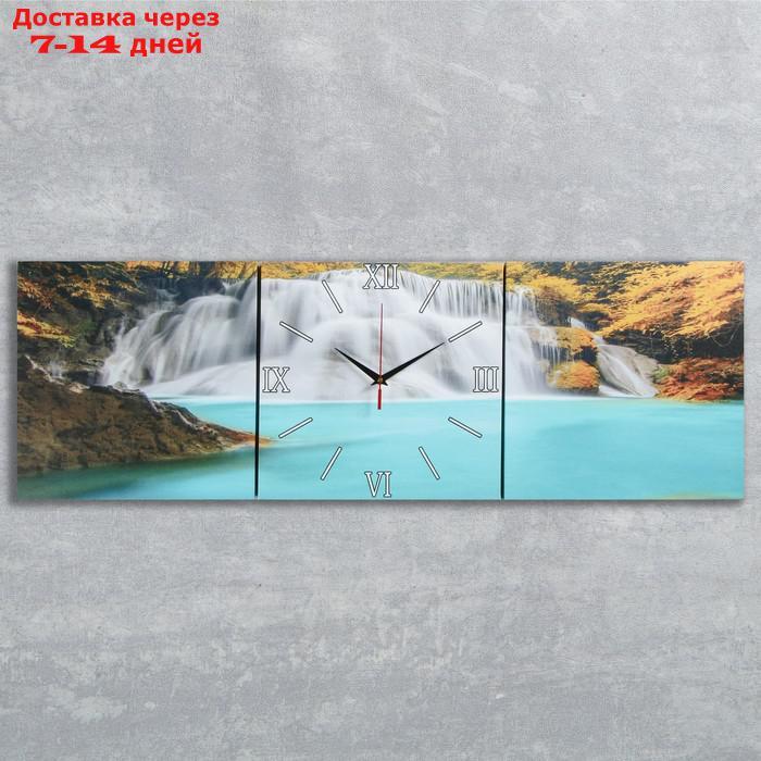 Часы-картина настенные прямоугольные "Лесной водопад", 35 × 105 см