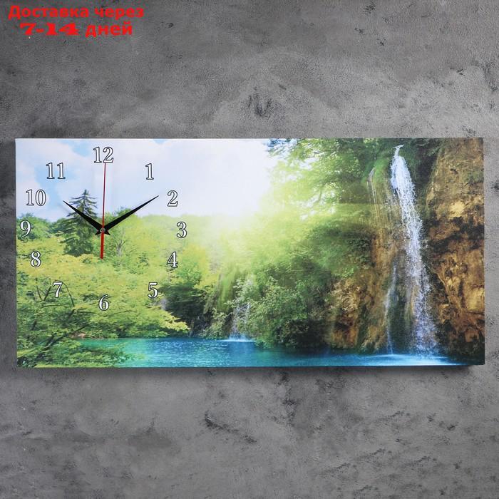 Часы настенные, серия: Природа, на холсте "Лесной водопад", 40х76 см, микс - фото 1 - id-p205278433
