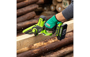 Мини-пила цепная аккумуляторная GreenWorks G24MCS10 24В (24В, 1 акк., 2.0 А/ч Li-Ion + ЗУ), фото 2