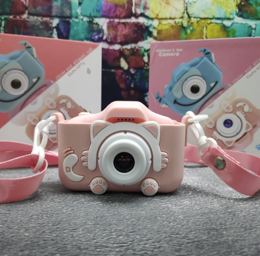 Детский фотоаппарат Childrens Fun Camera / Мини-видеокамера / 5 встроенных игр для детей Розовый котик - фото 4 - id-p205482605