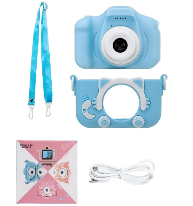 Детский фотоаппарат Childrens Fun Camera / Мини-видеокамера / 5 встроенных игр для детей Розовый котик - фото 8 - id-p205482605