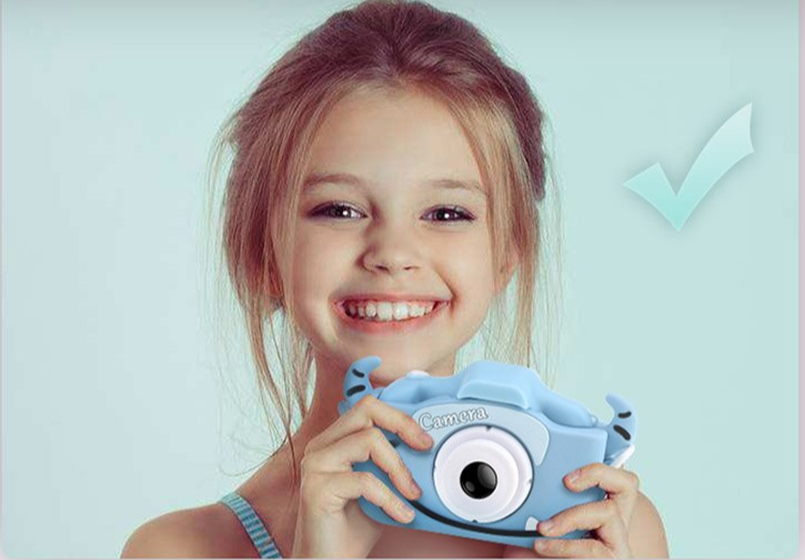 Детский фотоаппарат Childrens Fun Camera / Мини-видеокамера / 5 встроенных игр для детей Голубой котик - фото 2 - id-p205482606