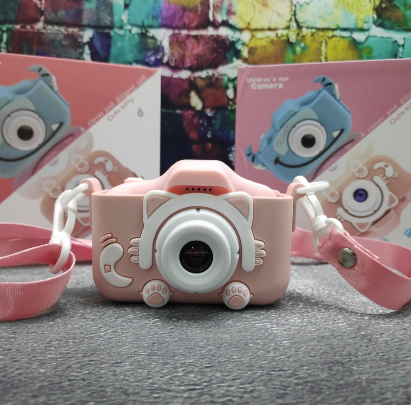 Детский фотоаппарат Childrens Fun Camera / Мини-видеокамера / 5 встроенных игр для детей Голубой котик - фото 4 - id-p205482606