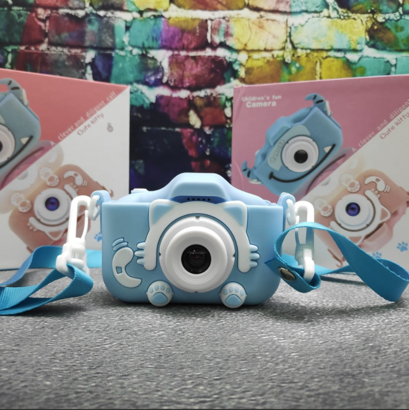 Детский фотоаппарат Childrens Fun Camera / Мини-видеокамера / 5 встроенных игр для детей Голубой котик - фото 5 - id-p205484244