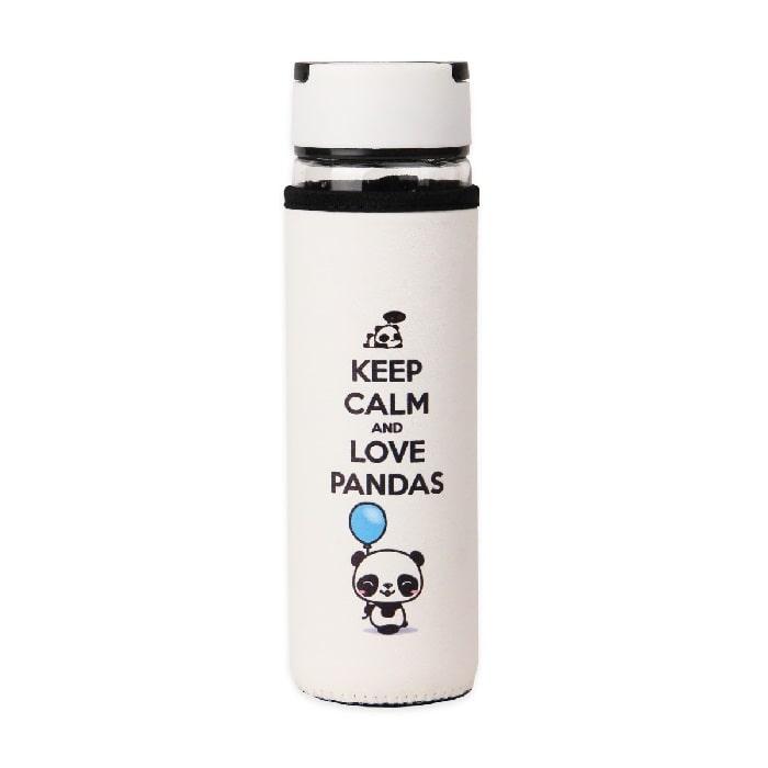 Стеклянная бутылка для воды «Love pandas» в чехле 500мл. - фото 1 - id-p205482623