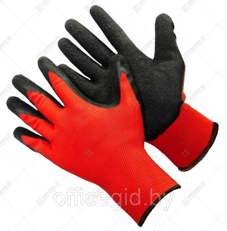 Перчатки из красного полиэстра с вспененным черным покрытием на ладони,13 класс вязки  Модель:TR-798