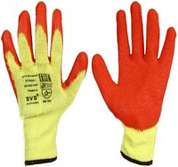 Перчатки желтые х/б 2-й вязки с оранжевым вспененным покрытием на ладони, 10 класс вязки Модель:TR-794