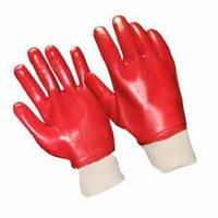 Перчатки трикотажные с полным красным ПВХ покрытием, вязанная манжета, Модель: TR-302