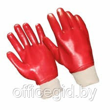 Перчатки трикотажные с полным красным ПВХ покрытием, вязанная манжета, Модель: TR-302 - фото 1 - id-p205508660