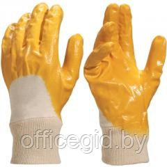 Перчатки из х/б 100 %, с частичным покрытием 3/4, из желтого нитрила, трикотажная манжета - фото 1 - id-p205510022