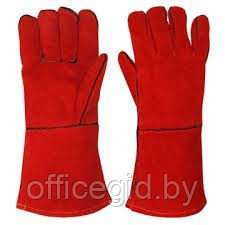 Перчатки кожаные(спилковые) красные на подкладке, длина: 35 см, размер 14 - фото 1 - id-p205535596