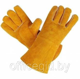Перчатки кожаные(спилковые) жёлтые на подкладке, длина: 35 см, размер 14 - фото 1 - id-p205536160