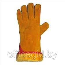 Перчатки кожаные(спилковые) жёлтые на меху, длинa:35 см, зима р14 TR-708