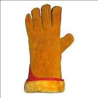 Перчатки кожаные(спилковые) жёлтые на меху, длинa:35 см, зима р14 TR-708