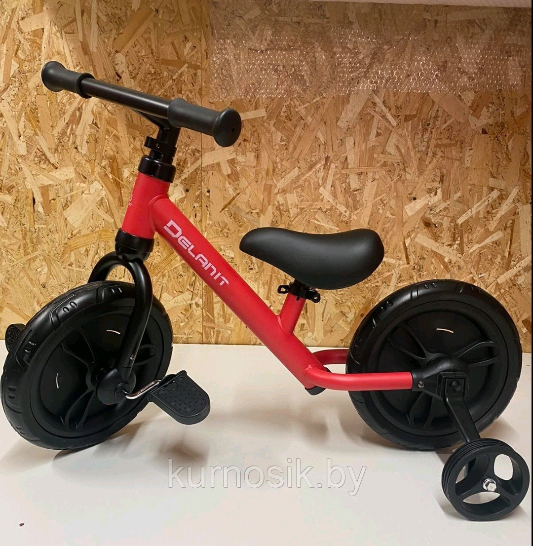 Велосипед беговел детский педали + доп.колеса Delanit TF-01 красный - фото 1 - id-p205558180