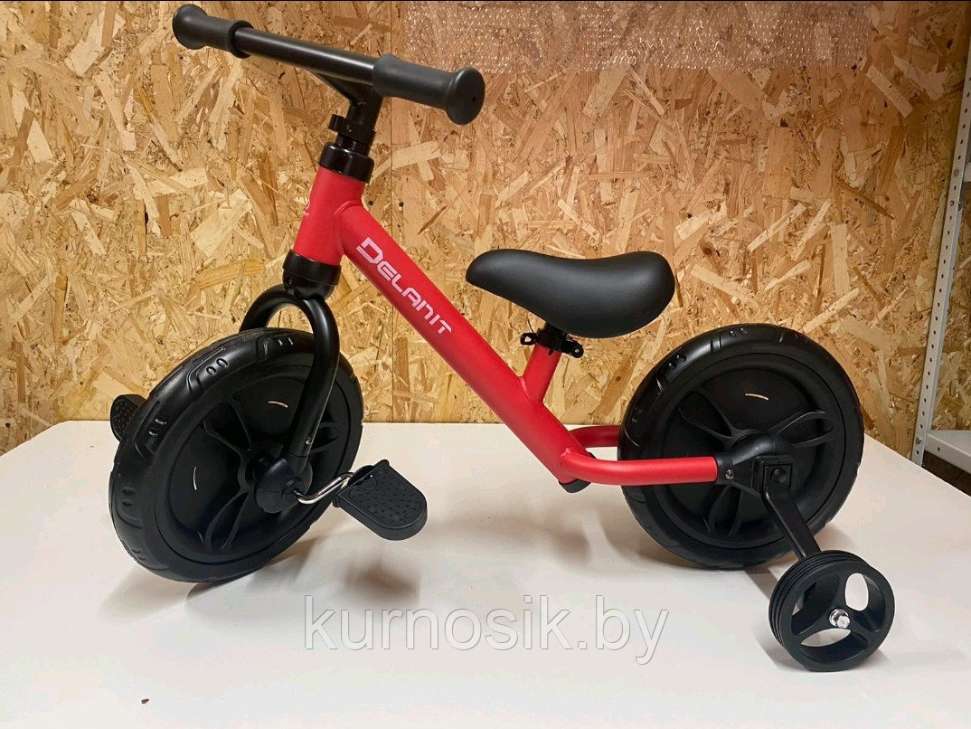 Велосипед-беговел детский 2 в 1 педали + доп.колеса Delanit TF-01 фиолетовый - фото 6 - id-p149433960