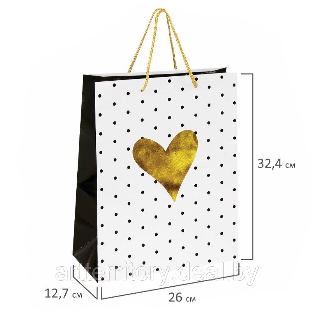 Пакет подарочный 26x12,7x32,4 см, "Золотое сердце", ламинированный - фото 2 - id-p205564046