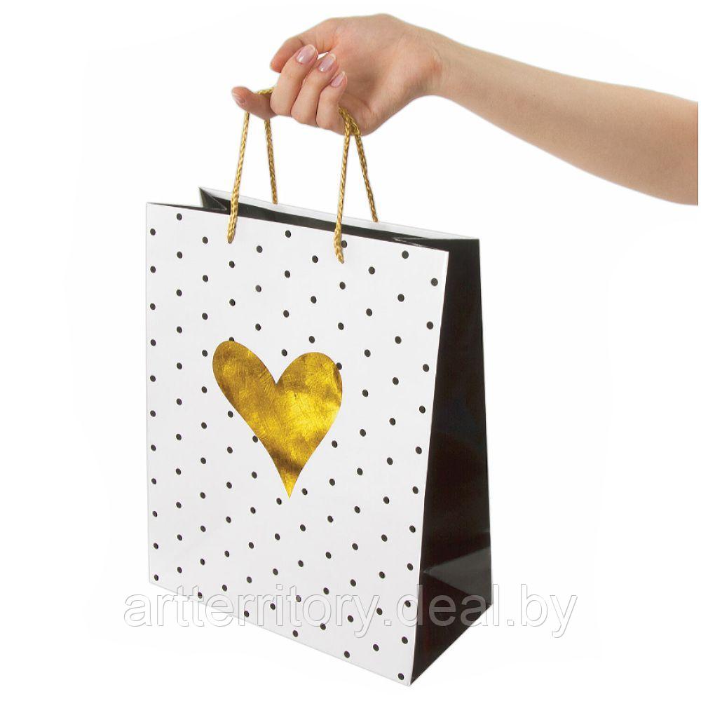 Пакет подарочный 26x12,7x32,4 см, "Золотое сердце", ламинированный - фото 3 - id-p205564046